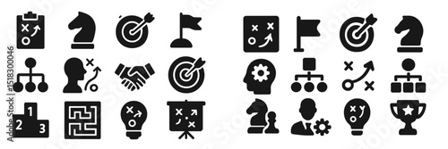 Creative ideas and strategies represented through abstract icons showcasing teamwork and problem-solving in a modern workspace