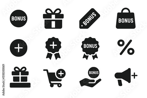 Various bonus symbols and icons representing rewards, gifts, and promotions in a modern design setting