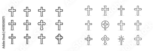 Various styles and designs of crosses displayed in a arranged format for artistic and symbolic representation