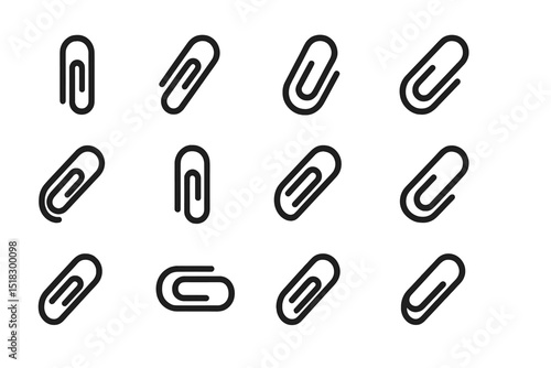 Collection of simple black line paper clip designs on a white background for creative use and digital applications