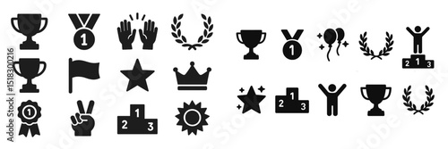 Icons representing achievement, competition, and recognition in various formats and designs
