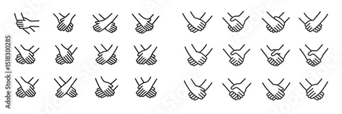 Collection of various hand-holding poses in minimalist line art style representing connection and unity
