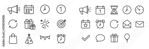 Unique icons representing events, celebrations, and time management designed for digital usage and communication purposes