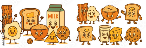 Cute cartoon breakfast characters having fun together at a cheerful morning gathering in a vibrant setting