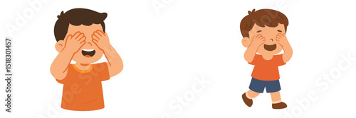 Children playing a game of hide and seek while laughing and having fun outdoors