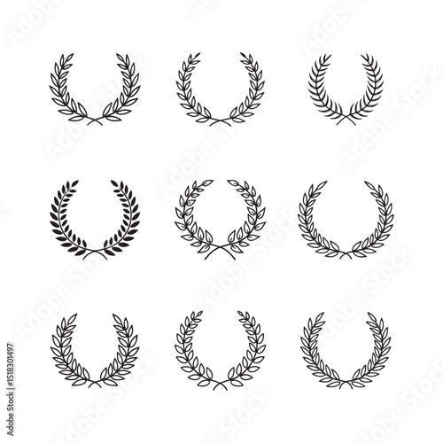 vector icon set of floral wreath laurel leaf design elements illustrations