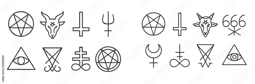 Obraz premium Symbols of mysticism and occult practices displayed in a row against a plain background