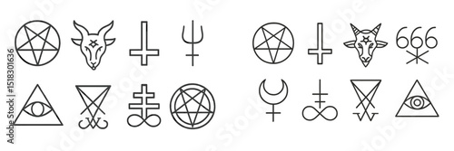 Symbols of mysticism and occult practices displayed in a row against a plain background
