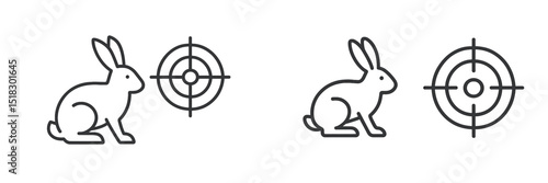Stylized rabbit icons with target symbol illustrating hunting focus and strategy in minimalist design