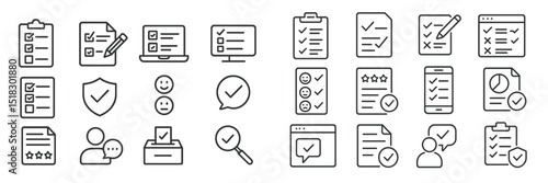 Collection of various checklist and form icons suitable for tasks and evaluations organized in a grid layout