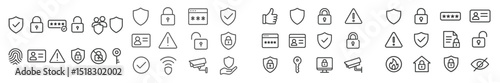 Collection of security and privacy icons depicting various protection symbols and technology elements in a digital format