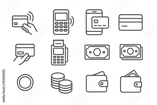 Various methods of payment and currency display showing modern financial transactions and tools for money management