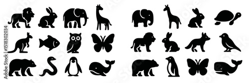 Collection of silhouette animal shapes representing various species in a playful and creative arrangement
