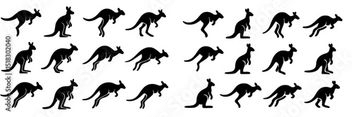 Kangaroos jumping and frolicking in various poses, showcasing their agility and grace during a lively outdoor activity
