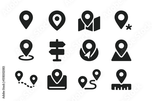 Collection of location markers and navigation icons for various mapping and tracking applications