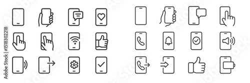 Collection of smartphone icons representing various functions and actions for mobile devices