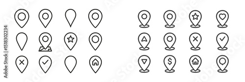 Collection of diverse map pin icons designed for various location markers used in navigation and mapping applications