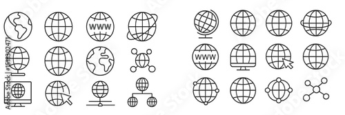 Collection of globe and web icons representing global connectivity in digital environments