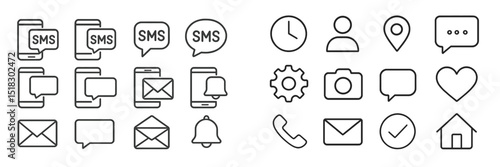 Collection of communication icons showcasing messaging, alerts, and notifications in a clear and modern design