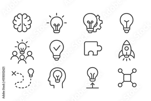 Innovative design concepts featuring a collection of light bulb icons symbolizing creativity and problem-solving techniques