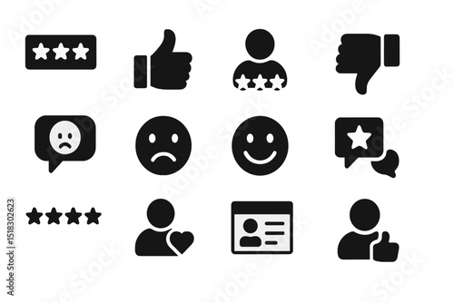 Icons representing feedback and ratings in a minimalist design suitable for digital interfaces