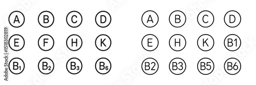 Circular symbols representing letters in an organized grid display for educational purposes in a classroom setting