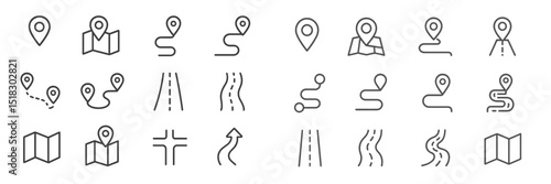 Icons depicting various navigation symbols used in maps and wayfinding signs for digital applications and user interfaces