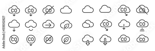 Different cloud icons representing various statuses related to carbon dioxide emissions reduction