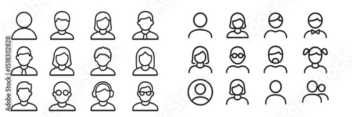 Collection of diverse character icons representing various individuals in different styles and expressions