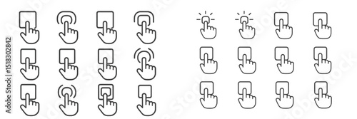 Diverse hand icons illustrating touch gestures on devices in a minimalistic style showcasing interactivity