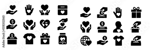 Symbols of charity and giving activities representing love for community and support across various forms of donations