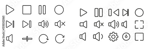 Various multimedia control symbols displayed in a clear layout suitable for digital interfaces or applications
