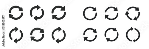 Various styles of circular arrow icons suitable for design and user interface applications