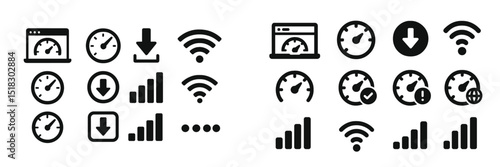 Collection of various icons representing internet speed, download progress, and Wi-Fi connectivity indicators