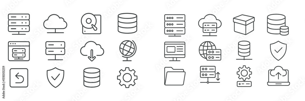 Digital icons representing cloud storage, data management, and security concepts in a modern layout Digital icons representing cloud storage, data management, and security concepts in a modern layout