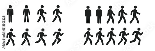 Variety of human figures in different poses illustrating walking, running, and standing dynamics in a simple design