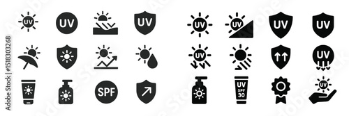 Sun safety symbols and UV protection icons designed for outdoor awareness and skincare education