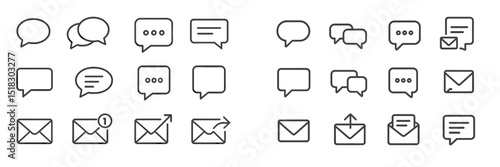 Various speech bubbles and envelope icons representing communication concepts in a simple design