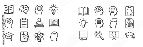 Education icons and symbols representing learning concepts and academic activities in a graphic style