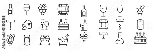 Wine and cheese gathering featuring various elements of winemaking and tasting in a minimalist design