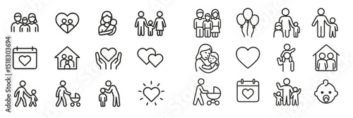 Family and love icons representing connections, celebrations, and caring moments in everyday life