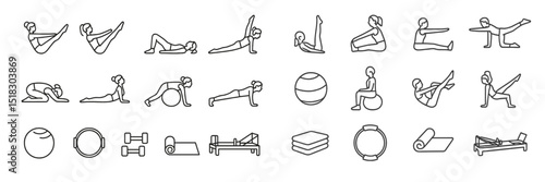 Variety of fitness exercises displayed as simple line drawings for an engaging workout routine guide