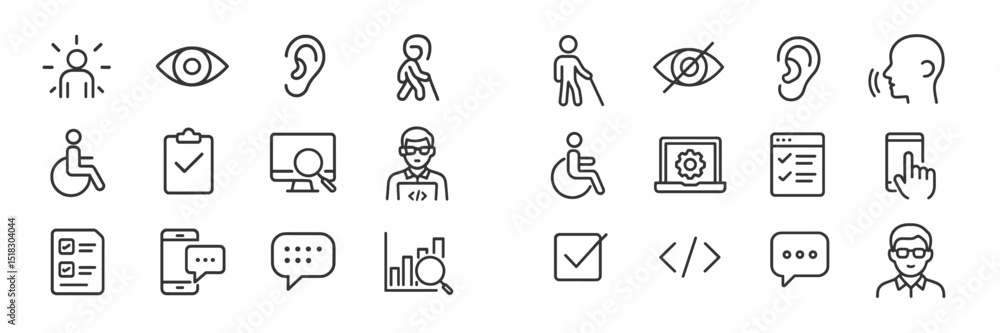 Visual representation of diverse communication methods and accessibility symbols in a minimalistic design layout Visual representation of diverse communication methods and accessibility symbols in a minimalistic design layout