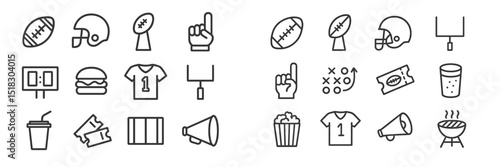 Sports game day essentials featuring football gear, snacks, and fan items at an outdoor stadium setting
