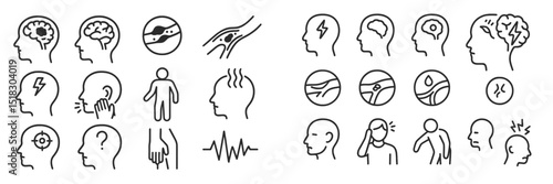 Various illustrated icons representing concepts related to the human brain and mental health, suitable for educational materials or presentations
