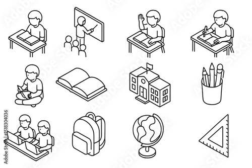 Educational activities and classroom scenes showcasing various aspects of learning and student engagement