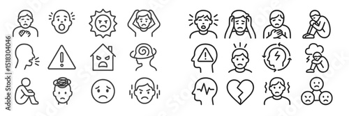 Various emotional icons representing feelings and mental states in a simple line art style