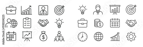 Business icons representing growth, strategy, and teamwork for professional development and planning