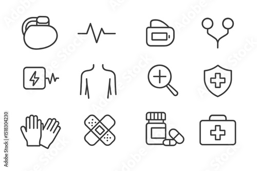 Health and medical icons collection illustrating various aspects of care and treatment for wellness purposes