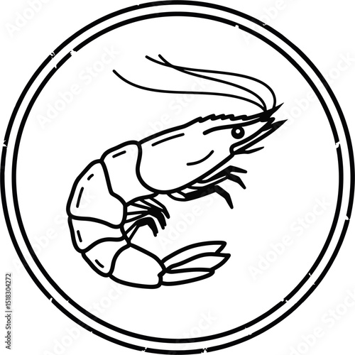 shrimp stamp style, vector clean outline.